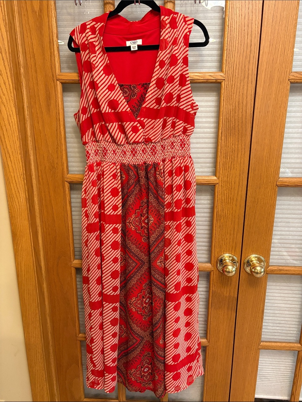 EUC Cato Red and Cream Patterned Sleeveless Maxi Dress